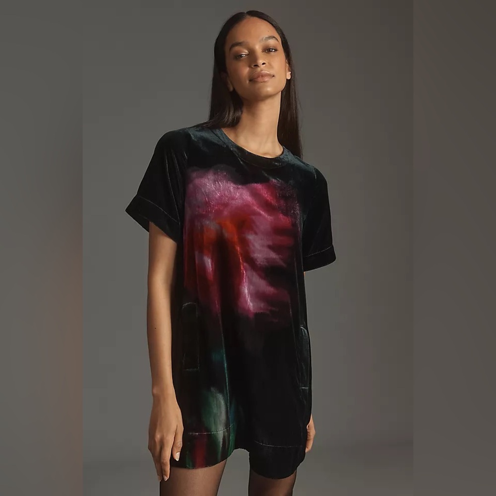 NWT Anthropologie Maeve The Emmy Short-Sleeve Swing Mini Dress Velvet Edition